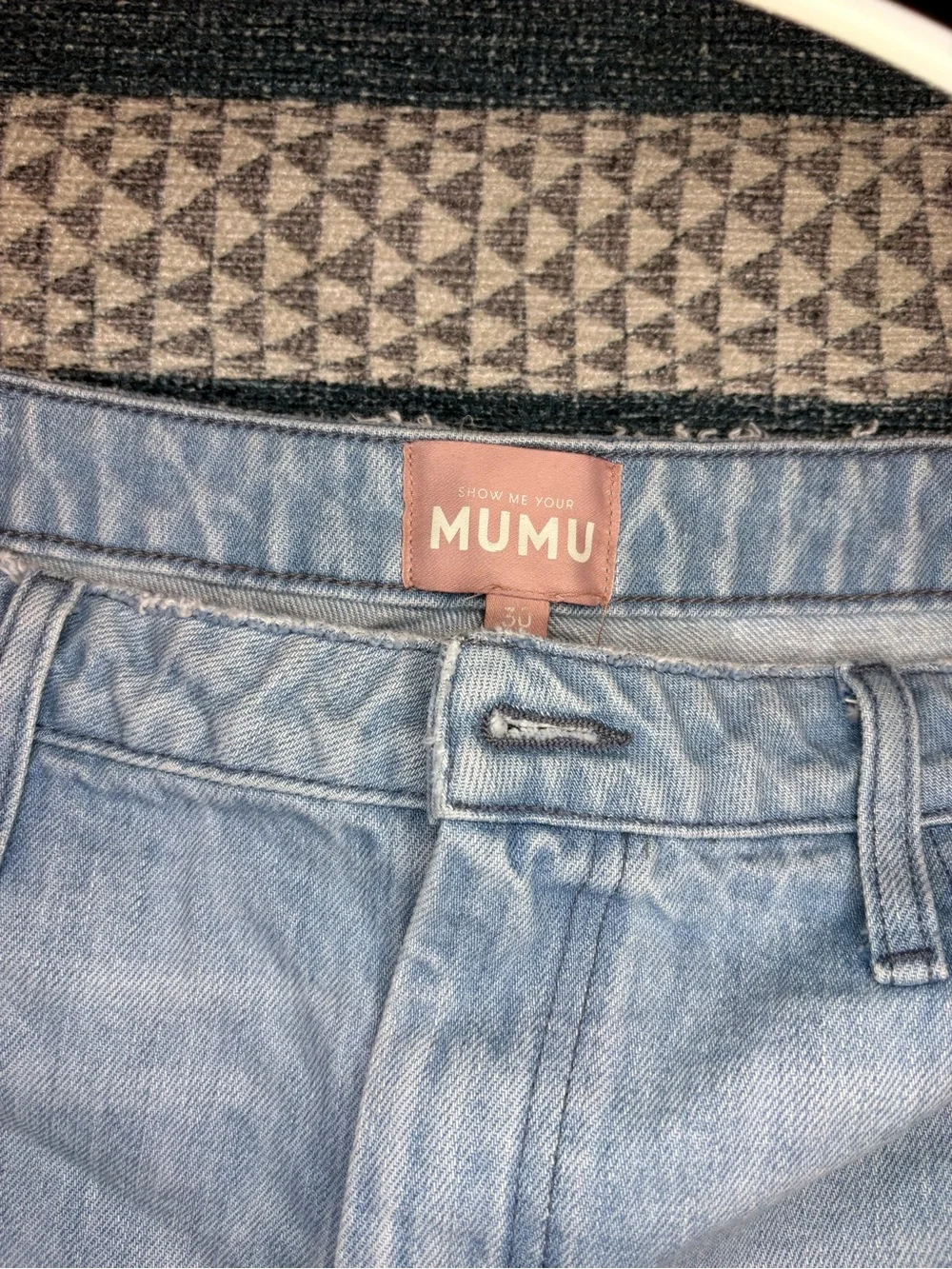 Show Me Your MuMu Light Blue Distressed Denim Shorts